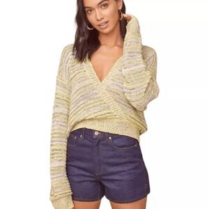 Astr the label Kent Surplice wrap sweater Size Small Yellow, Gray, White